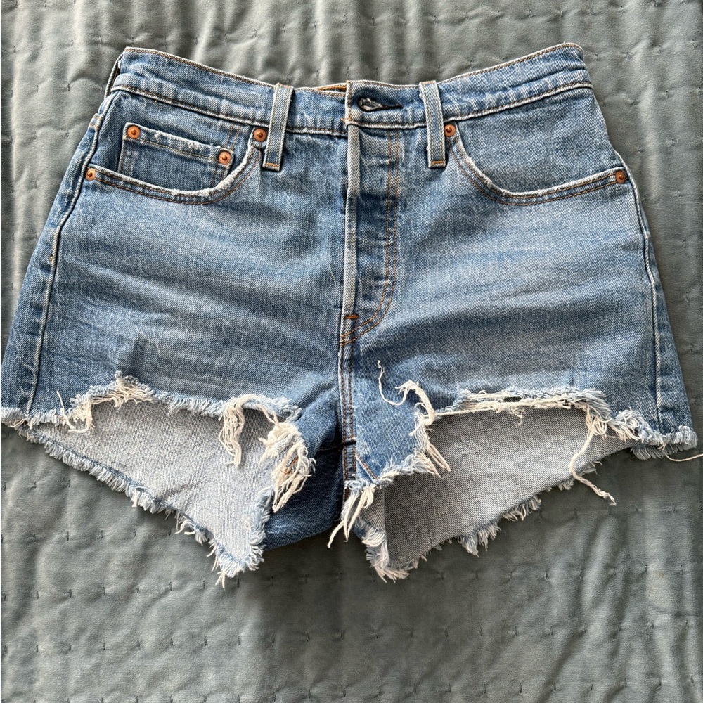 Levi's Blue Jean Shorts with Distressed Frayed Hem